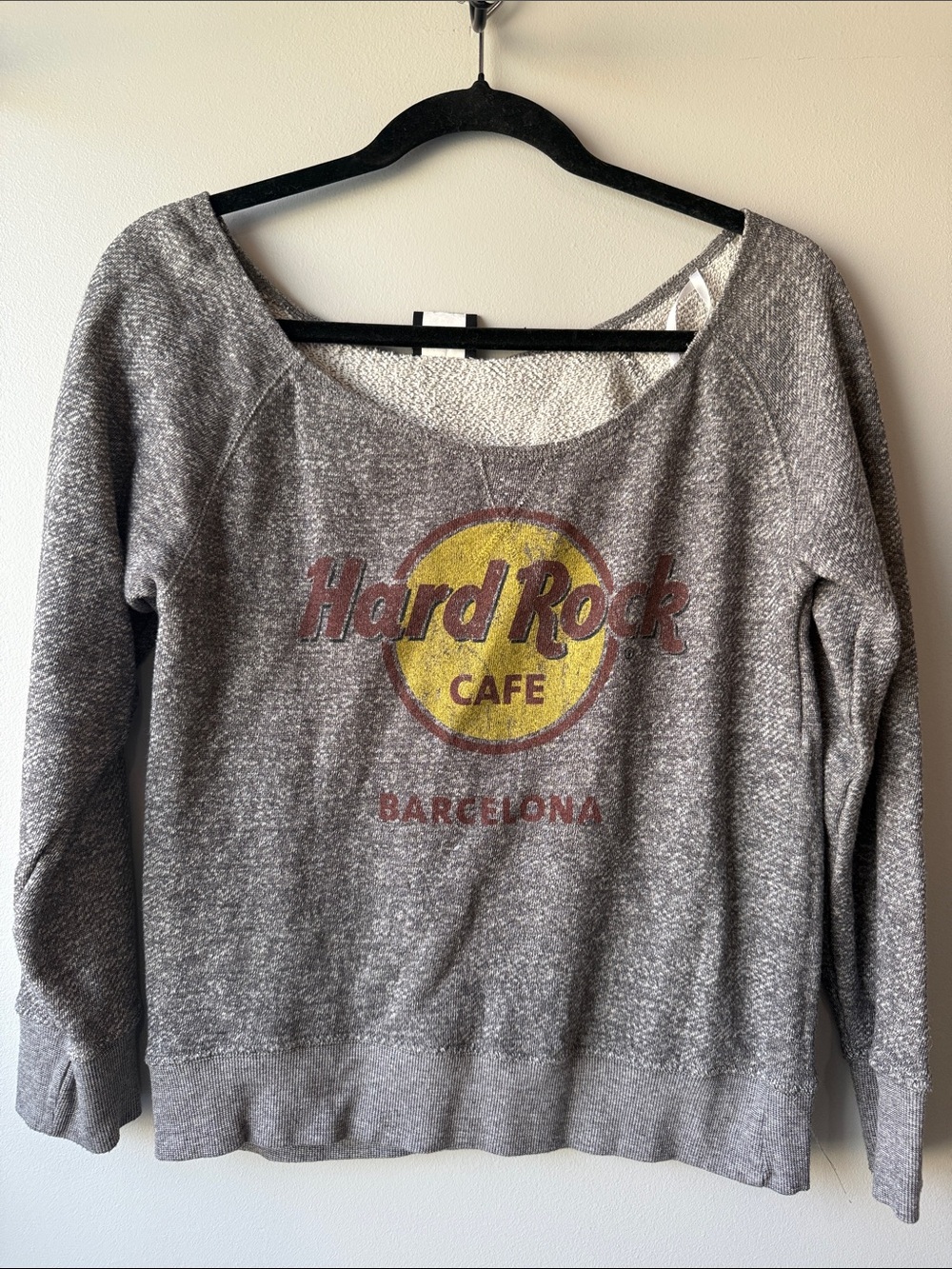 Hard Rock Cafe Gray Sweatshirt Barcelona Spain with Yellow Logo medium